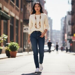 Gold Tone Chain Necklace Faux Tortoiseshell Link Accents Vintage J 27